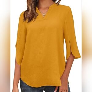 Elegant Mustard V-Neck Chiffon Blouse